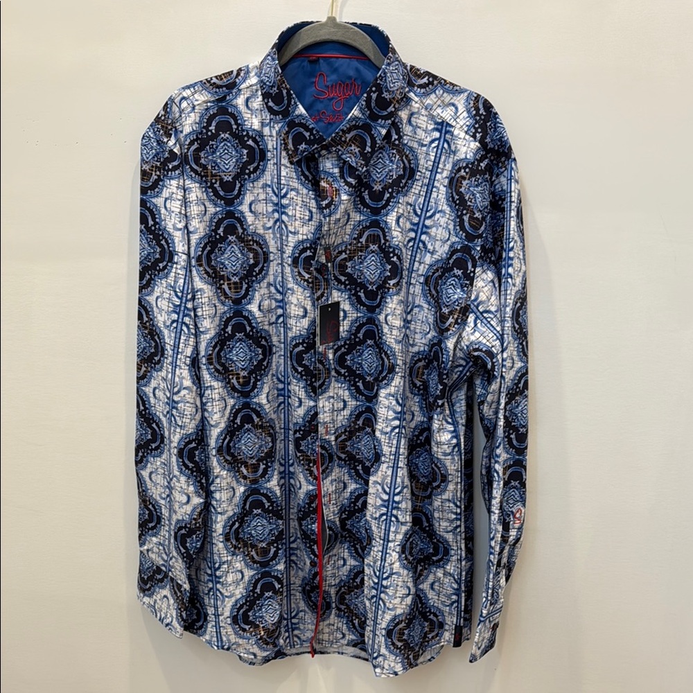 Sugar Blue and White Patterned Men's Shirt